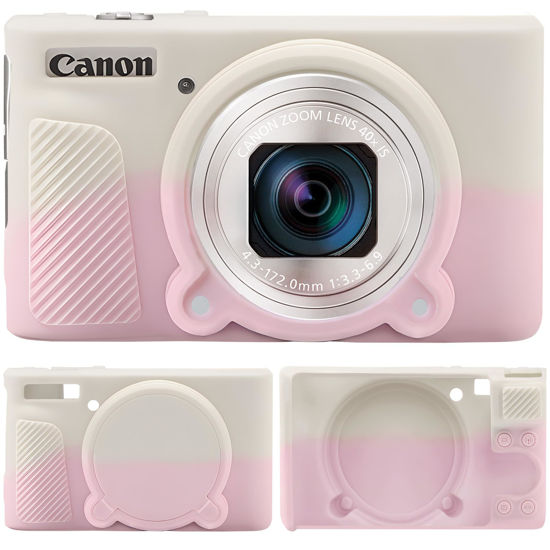 Picture of Supmay Camera Case for Canon PowerShot SX740/ SX730 Digital Camera, Soft Silicone Protective Bag Removable Lens Cover, Silicone Cover Rubber Soft Camera Case, Misty White Pink