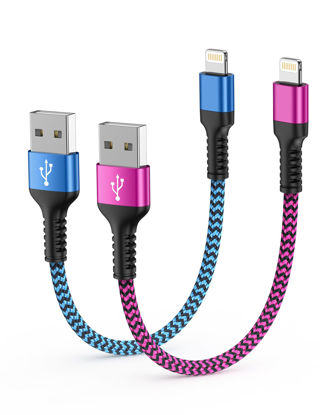 Picture of Short iPhone Charger Cord, USB A to Lightning Cable 1FT/2Pcs [Apple MFI Certified] Braided Fast Charging Wire Data Line for iPhone 14 Pro Max 13 12 Pro/11/XS/XR/X/SE/8 Plus/7/6s, iPad Mini/Air for Car