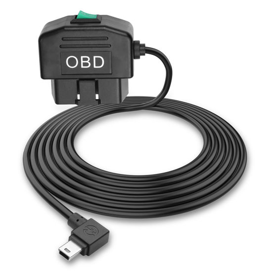 Picture of MEIRIYFA OBD OBD2 Power Cable for Dash Camera OBD to Mini USB Right Angle Hardwire Charger 90° Degree Wire Cord,12V-24V to 5V 3A 24 Hours Surveillance/Acc Mode with Switch Button (Mini USB)