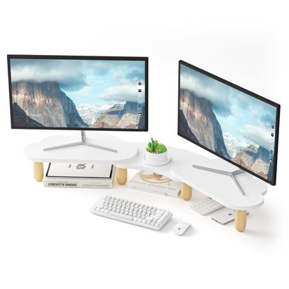 Picture of AFOOYO Dual Monitor Stand Riser,Rainbow Cloud Desktop Computer Stand for 2 Monitors,Adjustable Length and Angle Multifunctional Desktop Organizer Stand for Laptop, PC, Computer, Printer,White