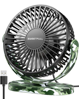 Picture of SWEETFULL Desk Fan USB Small Fan, 3 Speeds Portable Fan, 360° Rotate Personal Desktop Table Fan, Mini Fan Quiet Operation, for Home Office Car Outdoor Travel (Camouflage)