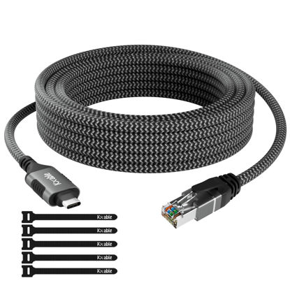 Picture of USB C to Ethernet Cable 2FT, Type C to RJ45 Cord, Directly Connected, Gigabit LAN Network, Thunderbolt 3/4 Compatible, for MacBook Pro/Air, iPad Pro, iPhone 15 Series, Galaxy, Smartphone, Laptop, PC