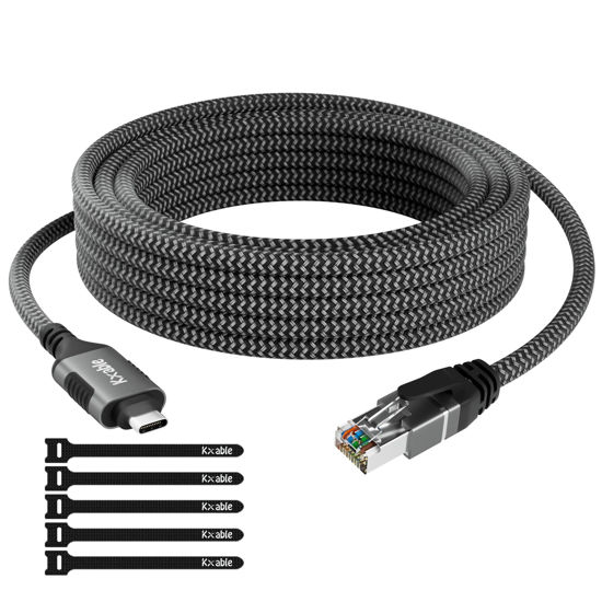 Picture of USB C to Ethernet Cable 2FT, Type C to RJ45 Cord, Directly Connected, Gigabit LAN Network, Thunderbolt 3/4 Compatible, for MacBook Pro/Air, iPad Pro, iPhone 15 Series, Galaxy, Smartphone, Laptop, PC