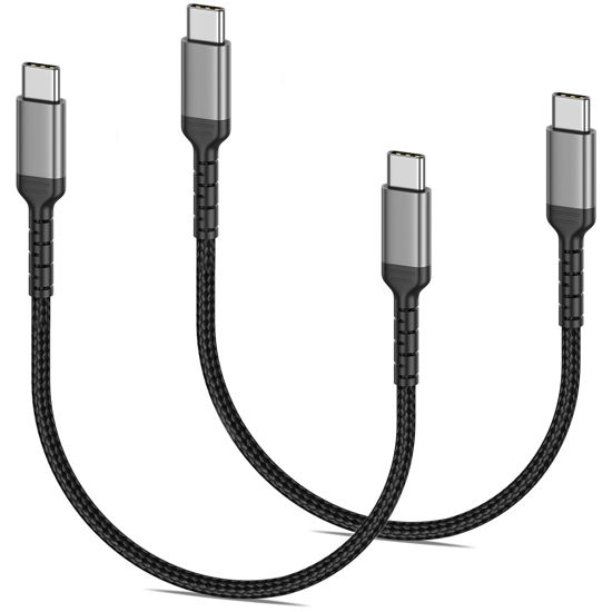 Picture of 1.5ft USB C Charging Cable, 2 Pack Braided USB C to USB C Cable 60W/3A CarPlay USBC Cord Compatible with iPhone 15 Samsung Galaxy S23 Ultra Google Pixel, Short USB C to C Cable for Car