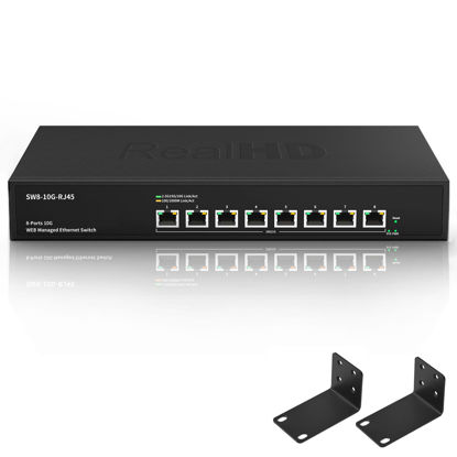 Picture of 8 Port 10Gb RJ45 Web Managed Network Ethernet Switch 8 x 10G Base-T Port | Multi-Gig 10G-5G-2.5G-1G | Rack Mount | Built-in Fan | 160G Bandwidth | 10Gbps for 10G NAS, PC, WiFi7 Router, 10G Adapter/NIC