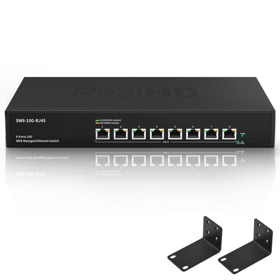 Picture of 8 Port 10Gb RJ45 Web Managed Network Ethernet Switch 8 x 10G Base-T Port | Multi-Gig 10G-5G-2.5G-1G | Rack Mount | Built-in Fan | 160G Bandwidth | 10Gbps for 10G NAS, PC, WiFi7 Router, 10G Adapter/NIC