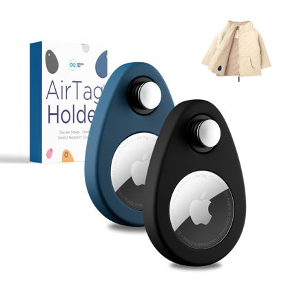 Picture of INFINITE ORBIT AirTag Holder for Kids, Hidden Design (2-Pack) Anti-Removal AirTag Silicone Case, Suitable for Children, Elderly, Pets, Luggage. (Navy Blue, Black)