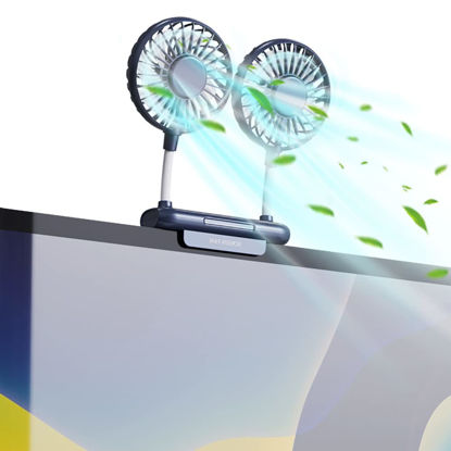 Picture of THRRLY Desktop Fan, Monitor Clip on Fan with 2 Fan Heads, 3 Speeds Office Desk fan USB Powered Cooling Fan with Sturdy Adjustable Clamp, Strong Wind Quiet Personal USB Small Fan for Laptops, Desktop.