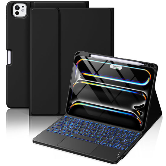 Picture of Hamile for iPad Pro 11-inch Case with Keyboard (M4) - Magnetic Wireless Keyboard with Multi-Touch Trackpad 7 Colors Backlit Stain Proof Folio Keyboard Cover for iPad Pro 11 Inch 2024 - Black