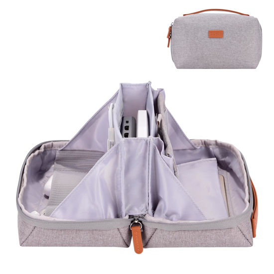 Picture of DDgro Electronics Organizer Travel Pouch - Perfect Accessory Bag for Electronics, MacBook Charger & Cords, Cables, Hard Drive (Light Grey-Brown)