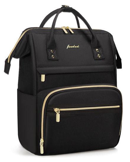 Picture of Focdod Women Laptop Backpack Teacher Bags: 17.3 Inch Nurse Computer Backpack with USB Port Work Bag Stylish Travel Daypack Bookbag Waterproof for Business Woman Gifts BLACK