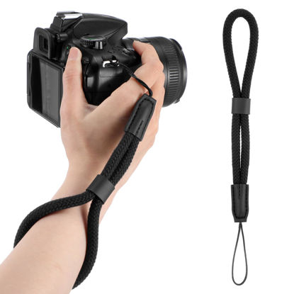 Picture of JIEYAO Adjustable Camera Wrist Strap, Black Hand Strap Lanyard, Soft Nylon Wristlet Straps Rope Camera Hand Strap for Camera Phone Case Keys Keychain USB Flash Drive Flashlight Glove Leash