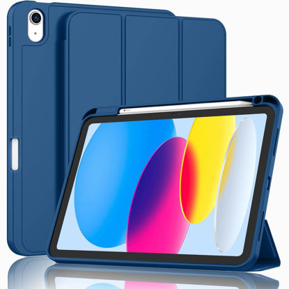 Picture of ZryXal New iPad 10th Generation Case 10.9 Inch 2022 with Pencil Holder, Smart iPad Case with Soft TPU Back [Support Auto Wake/Sleep] (Navy Blue)