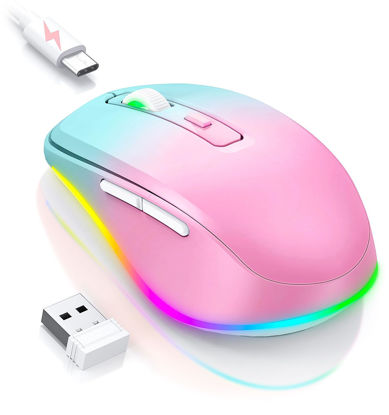Picture of Wireless Mouse Jiggler - LED Wireless Mice with Build-in Mouse Jiggler Mover, Rechargeable Moving Mouse for Computer with Undetectable Random Movement Keeps Computer Awake - Gradient Pink