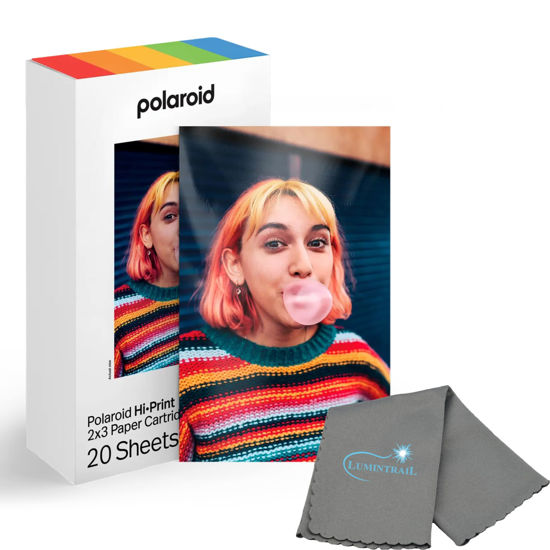 Picture of Polaroid Hi Print 2x3 Paper Cartridge, Peel and Stick, 1 Pack (20 Photos) with a Lumintrail Microfiber Cleaning Cloth