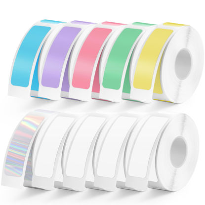 Picture of 1600 Pcs MIARALA Colored D30 Label Tape, Label Maker Tape-12mm×40mm(0.47"x1.57") Sticker Thermal Paper Self-Adhesive Label Tape for D30 Label Printer, White Label Tape, 10 Rolls