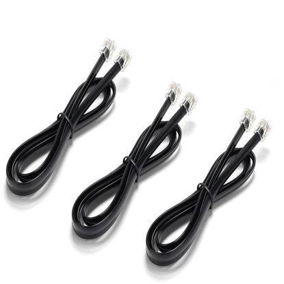 Picture of 6-foot telephone landline extension cord cable cord with standard RJ-11 6P4C plug ( Black 3Pack )