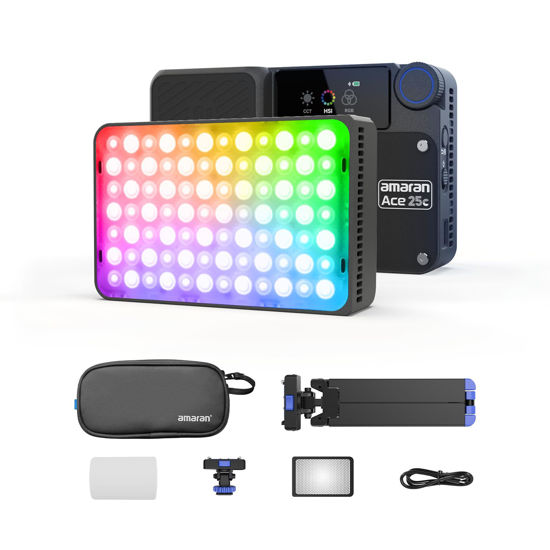 Picture of amaran Ace 25c Kit RGB Pocket LED Light,Boost Mode to 32W Mini On Camera Video Light,2300K~10000K Support Magnetic Attraction and App Control with Carrying Case,Mini Tripod,Grid (Charcoal)