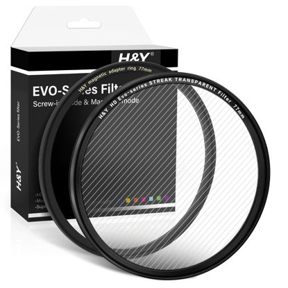 Picture of H&Y EVO Series 77mm Variable Transparent Streak Filter 360° Rotatable Anamorphic Flare Effects Lens Filter Screw in and Magnetic Lens Filter 2 in 1 with Magnetic Adapter Ring