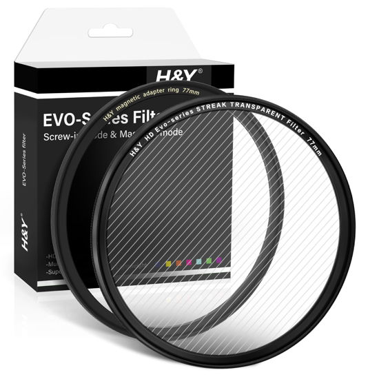 Picture of H&Y EVO Series 77mm Variable Transparent Streak Filter 360° Rotatable Anamorphic Flare Effects Lens Filter Screw in and Magnetic Lens Filter 2 in 1 with Magnetic Adapter Ring