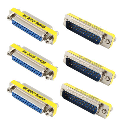 Picture of bociloy 6Pcs 25Pin Male to Female Mini Gender Changer Coupler Adapter DB25 Serial Cable Gender Changer VGA Coupler