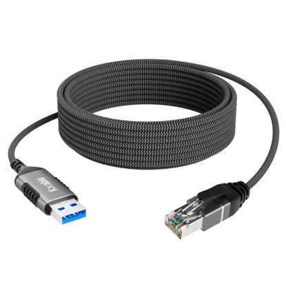 Picture of Slim USB to Ethernet Cable 6 FT, USB 3.0 A to RJ45 Thin Cord, Directly Connected, Aluminum, Braided, OFC, USB to RJ45 Gigabit LAN Network Cable for Laptop, PC, Switch and More, OD: 3.6mm
