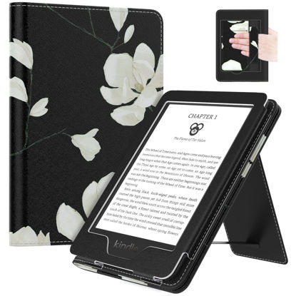 Picture of MoKo Case Fits All-New 6" Kindle (11th Generation, 2022 Release)/ Kindle (11th Gen,2019)/Kindle (8th Gen, 2016), Ultra Lightweight PU Shell Cover with Auto Wake/Sleep, Black & White Magnolia