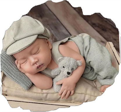 Picture of Newborn Photography Outfits Boy Newborn Boy Photoshoot Outfits 2Pcs Baby Photography Props Newborn Gentleman Suit Photography Outfits Boy Suspender Pants with Beret 0-3 Months (Green)