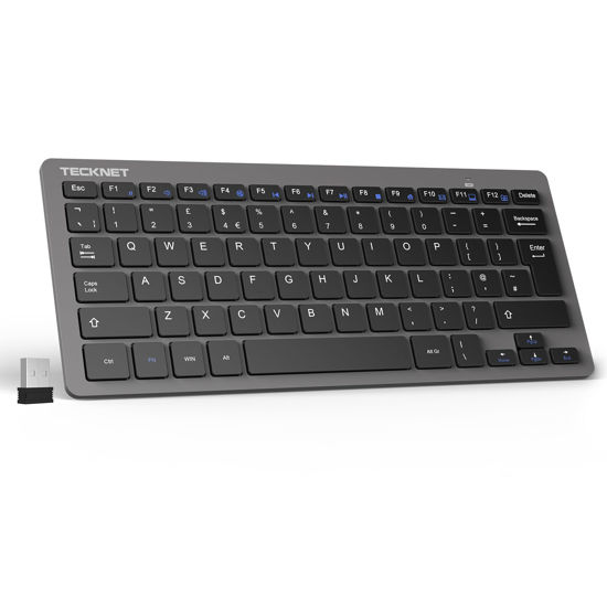 Picture of TECKNET 2.4G Wireless Keyboard, Small Wireless Keyboard with Media Hotkeys, Mini Keyboard Compact Wireless Keyboard, 12-Month Battery Life, Compatible with PC, Desktop, Laptop, Smart TV - Grey