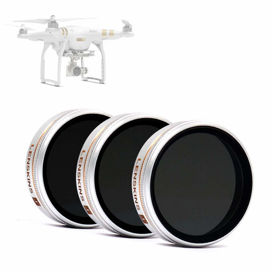 Picture of LENSKINS 3 Pack MRC ND4/CPL, ND8/CPL, ND16/CPL Filter for DJI Phantom 4 Pro/Advanced, AGC Optics, Weather-Sealed, Ultra Slim, Multi-Resistant Coated Filter with Lens Cloth