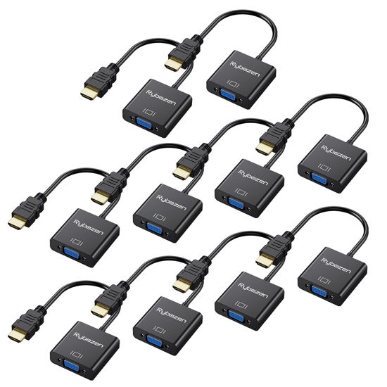 Picture of HDMI to VGA Adapter 10 Pack, Gold-Plated HDMI to VGA Converter (Male to Female), Compatible for Computer, Laptop, PC, Monitor, Projector, HDTV, Chromebook, Raspberry Pi, Roku, Xbox and More