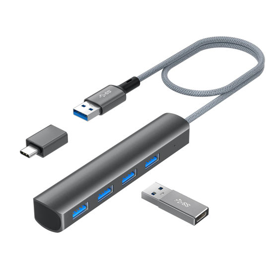 Picture of Elebase 4 Ports USB 3.0 Splitter 1 in 4 Out,USB Multiport Expander Hub with USB Adapter and OTG,Multi Port USB Split for Laptop,MacBook,PS5,PS4,Car,PC,Flash Drive,Printer,Keyboard,Computer