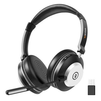 Picture of Wireless Headset with Mic for Work,Bluetooth Headphone with Noise Cancelling Microphone,2.4G USB Dongle & Mic Mute for Laptop/Computer/Cell Phones/Office/Remote Work/Call Center/Zoom/Teams/Skype