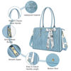Picture of MOSISO Laptop Tote Bag for Women, 17-17.3 inch PU Leather Compatible with MacBook, HP, Dell, Asus Notebook, Front Embossed Retro Hibiscus Computer Bag with Silk Scarf & Clutch Purse, Air Blue