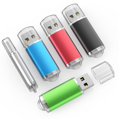 Picture of TOPESEL USB Flash Drive 5 Pack 64GB USB 2.0 Flash Drive Memory Stick USB Drive Jump Drive USB Storage Flash Drives Pen Drive Thumb Drives (5 Mixed Colors: Black Blue Green Red Silver)