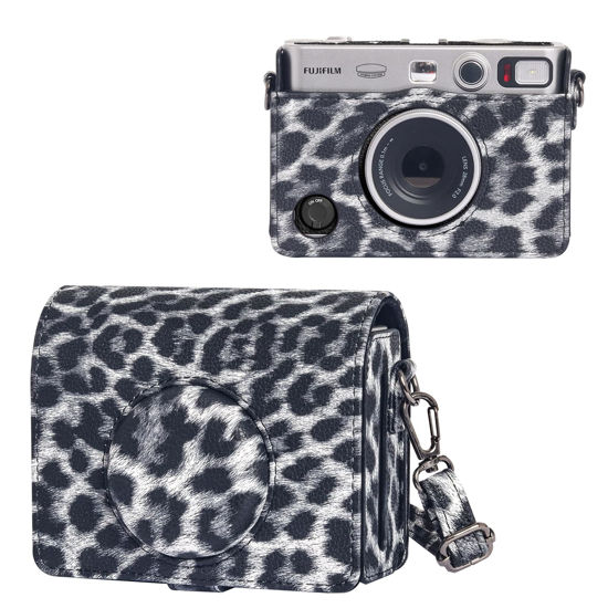 Picture of CAIYOULE Protective Case for Fujifilm Instax Mini EVO Digital Hybrid Camera Protective PU Leather Bag Accessories with Adjustable Strap ，No Camera，Leopard Black