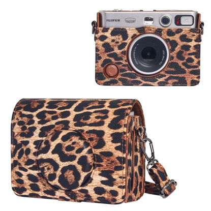 Picture of CAIYOULE Protective Case for Fujifilm Instax Mini EVO Digital Hybrid Camera Protective PU Leather Bag Accessories with Adjustable Strap ，No Camera，Leopard Brown