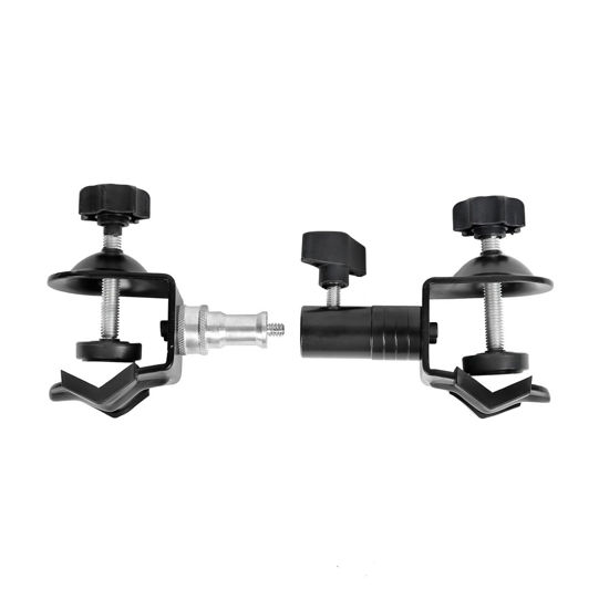 Picture of Heavy Duty Metal Clamp Copper Plated Holder Double U Clip Dual C Clamp Type Bracket Mount for Photo Studio Light Stand, Photography Reflector, Photo Boom Stand, Background Support, Cross Bars and Ect