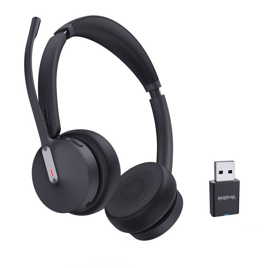 Picture of Yealink WH64 Hybrid with DECT Dongle, 492ft Range, 32 Talk Time Bluetooth Headset for Teams, Zoom Skype UC, 3X Mic Noise Cancelling, Headset PC Phone