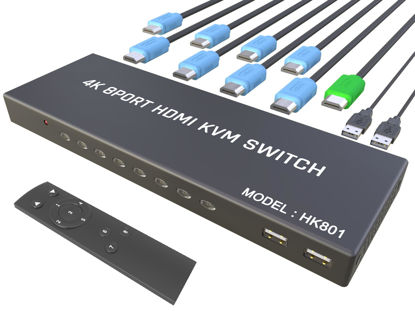 Picture of KVM Switch HDMI 8 Port - HDMI Switch with Remote- USB Switch Selector for 8 Computers Share Keyboard Mouse Printer,Flash Drive,HD Monitor, Support 4K@30Hz, 8 HDMI KVM Cables 1 Remote Included