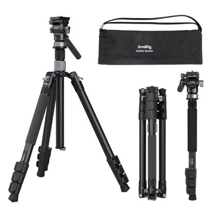 Picture of SmallRig 63" Video Travel Tripod, Carbon Fiber Tripod with Quick Release Fluid Head, Leveling Bowl Base and Center Column, 1.3kg Ultralight for Travel Photo & Video, Load up to 4kg / 8.82 lbs - 4221
