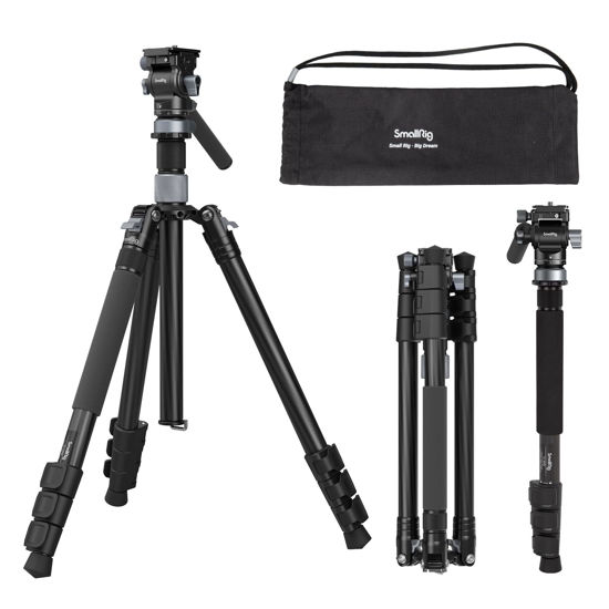 Picture of SmallRig 63" Video Travel Tripod, Carbon Fiber Tripod with Quick Release Fluid Head, Leveling Bowl Base and Center Column, 1.3kg Ultralight for Travel Photo & Video, Load up to 4kg / 8.82 lbs - 4221