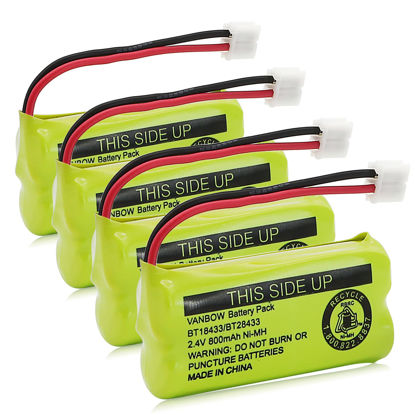 Picture of VANBOW BT18433/BT28433 2.4V 800mAh Ni-MH Cordless Phone Battery, Also Compatible with AT&T BT184342/BT284342 BT8300 BT1011 BT1018 BT1022 BT1031 2SN-AAA55H-S-J1 CS6120 CS6209 CL80109 EL52419 (Pack 4)