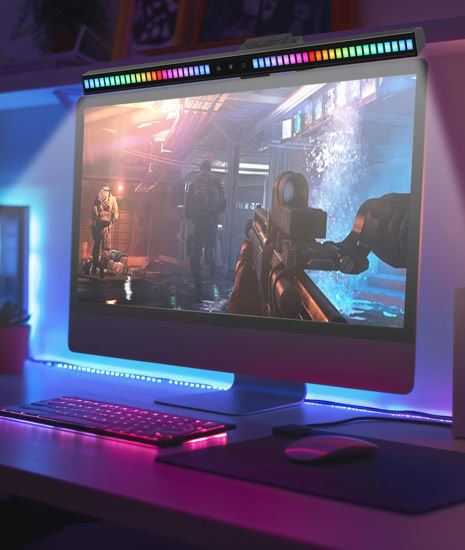 Picture of Gugxiom Sound Pickup Monitor Light Bar, Voice-Activated Music Rhythm Gaming Led Lights, Eye-Care Computer Light Bar, Creative Colorful LED Ambient RGB Monitor Light, USB Powered, for Home/Gaming