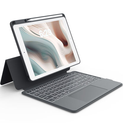 Picture of CHESONA Rugged Keyboard Case for iPad 9th 2022/8th/7th Generation, Magnetic Detachable Case, Premium Trackpad, 15°-180° Adjustable Stand, Portrait/Landscape Backlit Keyboard for iPad 10.2-inch, Gray