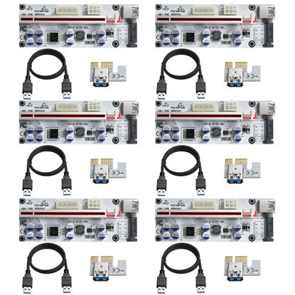 Picture of BEYIMEI PCI-E 1X to 16X Riser Card,GPU Riser Adapter Card,with 0.6 m USB 3.0 Extension Cable,6PIN / 4PIN / SATA Interface, for Bitcoin & Crypto Mining Ethereum Mining ETH(VER010-X, 6 Pack)