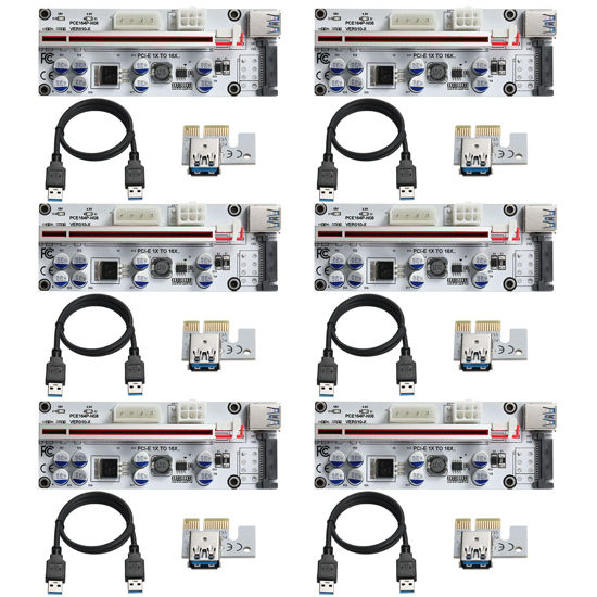 Picture of BEYIMEI PCI-E 1X to 16X Riser Card,GPU Riser Adapter Card,with 0.6 m USB 3.0 Extension Cable,6PIN / 4PIN / SATA Interface, for Bitcoin & Crypto Mining Ethereum Mining ETH(VER010-X, 6 Pack)