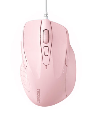 Picture of TECKNET USB Wired Mouse, 6-Button Corded Mouse with 4 Adjustable DPI, Optical Computer Mouse with Ergonomic Design and 5FT Cord for Laptop, Chromebook, PC, Desktop, Mac, Notebook - Pink