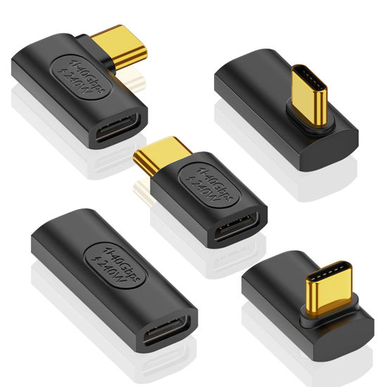 Picture of Poyiccot 240W USB C Adapter 5Packs, 40Gbps USB C Extender Adapter, 90 Degree USB C Adapter, Right Angle USB C Adapter Fast Charging USB 4.0 Type C Extender for Thunderbolt 4/3, Steam Deck, Laptop