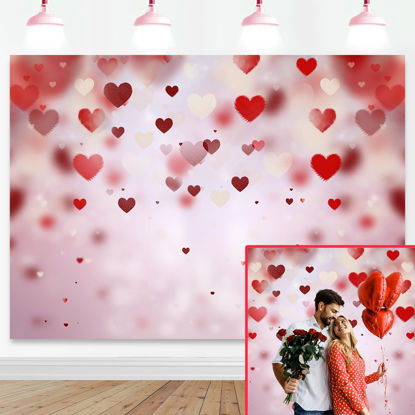 Picture of Mocsicka Valentine's Day Backdrop 7x5ft Red Heart Decoration Photography Backdrops Photo Background for Galentine's Day Photo Props Video Photography Backdrops Props